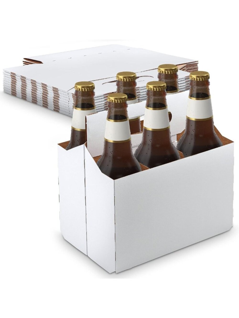 White Cardboard Beer Bottle Carrier - 6 Pack, 12 oz Holder, Made in USA